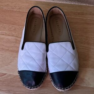 Talbots Women’s White/Black Leather Quilted Round Toe Espadrilles Size 6.5
